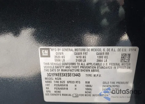 2014 Cadillac Srx Luxury Collection z USA, uszkodzony, nr VIN 3GYFNEE3XES613443